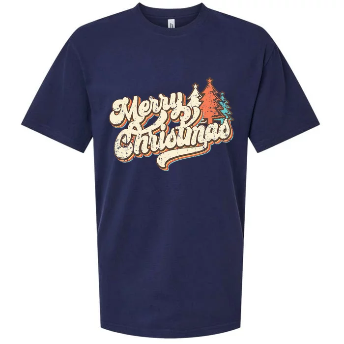 Retro Merry Christmas Happy Holiday Vintage Xmas Tree Sueded Cloud Jersey T-Shirt