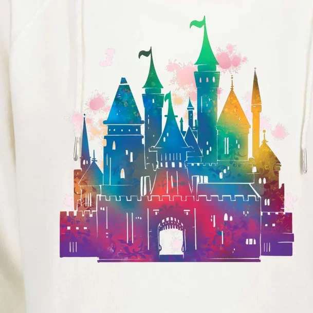 Rainbow Magical Castle Womens Funnel Neck Pullover Hood