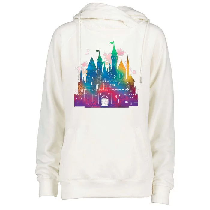 Rainbow Magical Castle Womens Funnel Neck Pullover Hood