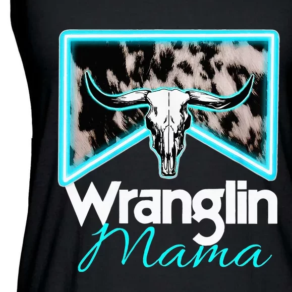 Rodeo Mama Cowgirl Rodeo Mom Western Cowhide Wranglin Mama Ladies Essential Flowy Tank