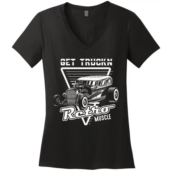 Retro Muscle Cars Hot Rod American Classic Old Automobile Women's V-Neck T-Shirt