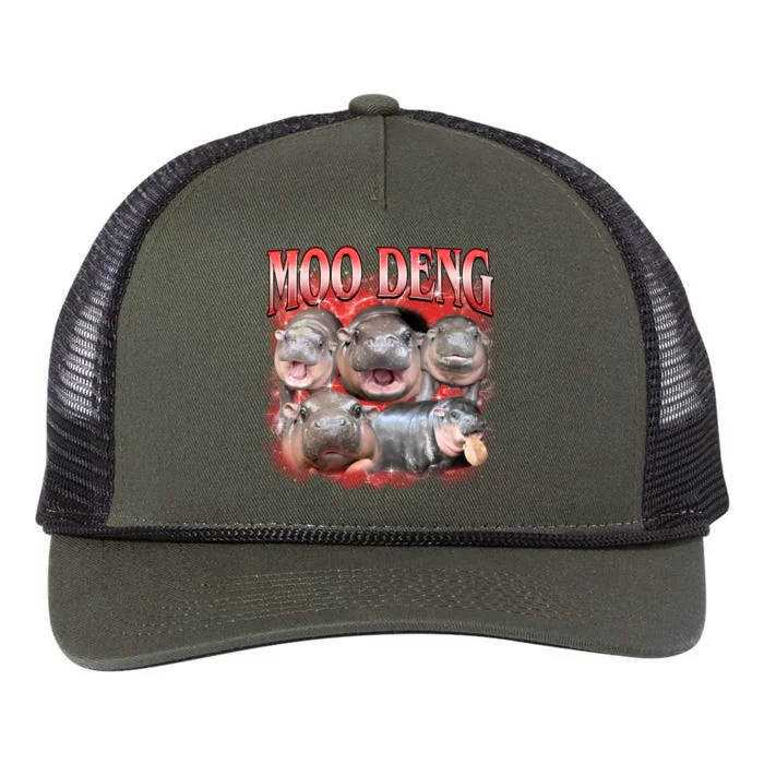 Red Moo Deng Meme Hippo Retro Rope Trucker Hat Cap