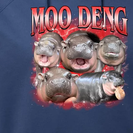 Red Moo Deng Meme Hippo Performance Fleece Hoodie