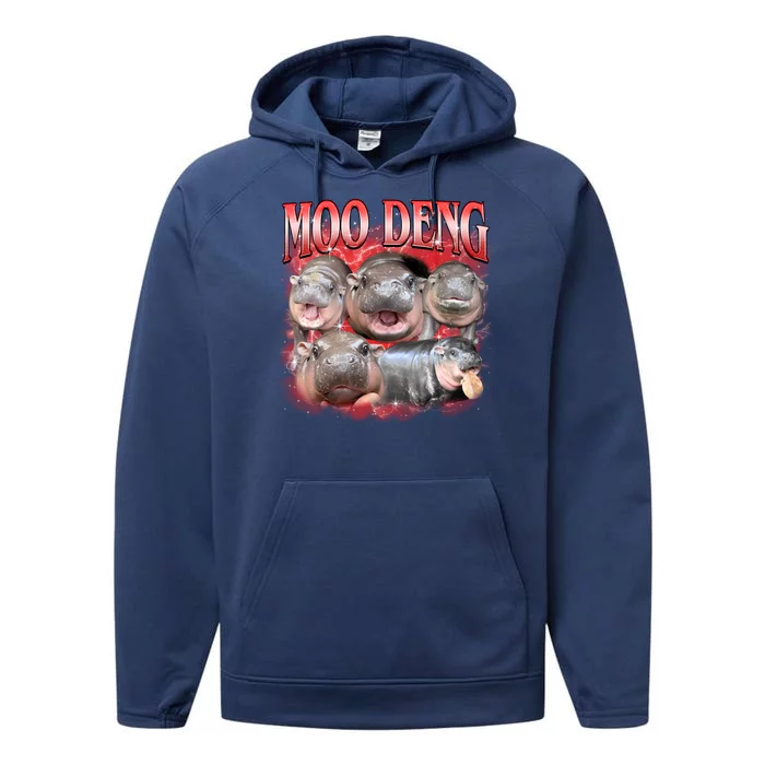 Red Moo Deng Meme Hippo Performance Fleece Hoodie