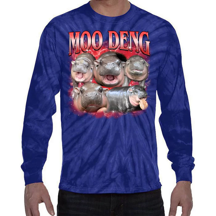 Red Moo Deng Meme Hippo Tie-Dye Long Sleeve Shirt