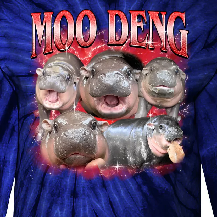 Red Moo Deng Meme Hippo Tie-Dye Long Sleeve Shirt