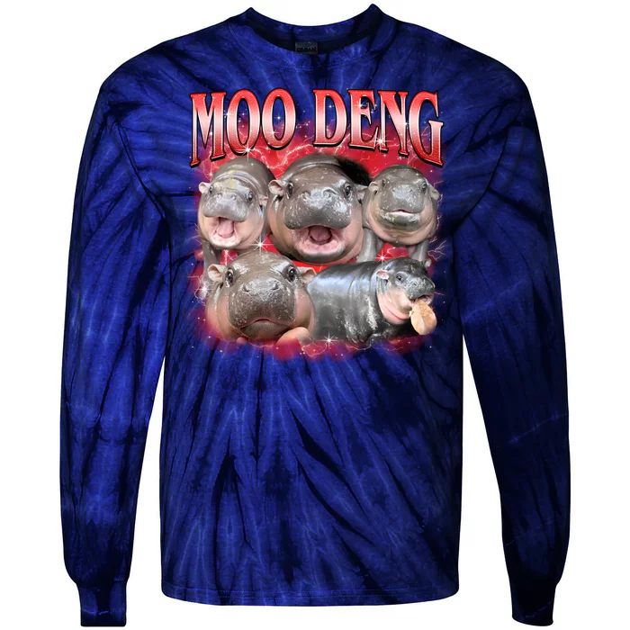 Red Moo Deng Meme Hippo Tie-Dye Long Sleeve Shirt