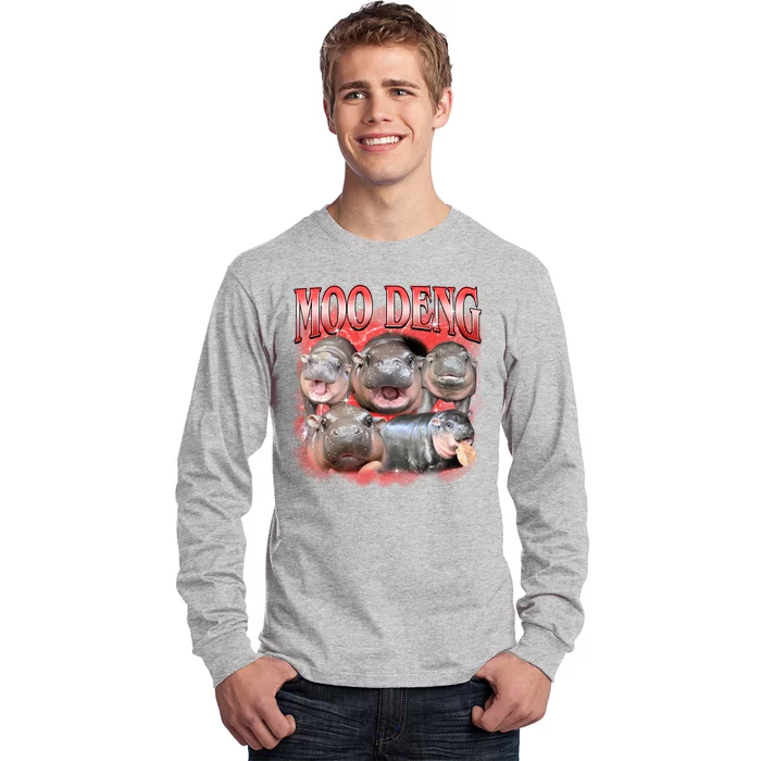 Red Moo Deng Meme Hippo Long Sleeve Shirt