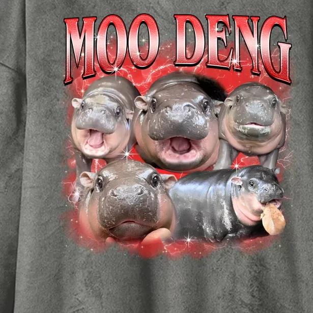 Red Moo Deng Meme Hippo Hooded Wearable Blanket