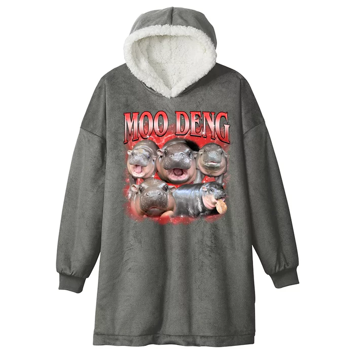 Red Moo Deng Meme Hippo Hooded Wearable Blanket