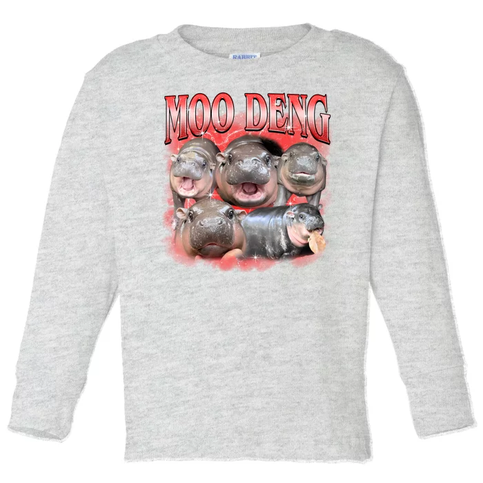 Red Moo Deng Meme Hippo Toddler Long Sleeve Shirt