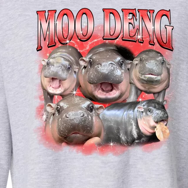 Red Moo Deng Meme Hippo Cropped Pullover Crew