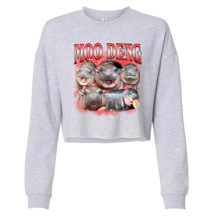 Red Moo Deng Meme Hippo Cropped Pullover Crew