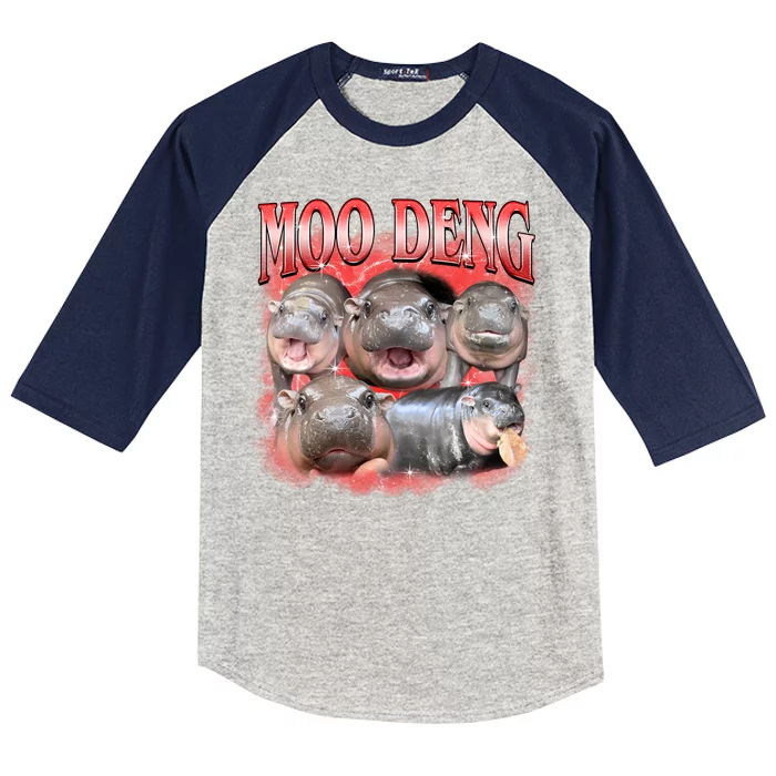 Red Moo Deng Meme Hippo Kids Colorblock Raglan Jersey