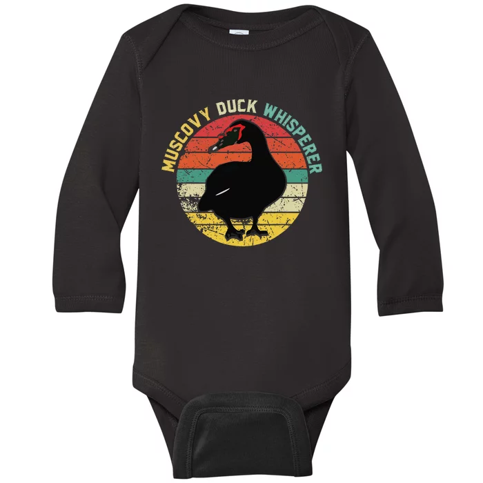 Retro Muscovy Duck Whisperer Funny Farmer Muscovy Duck Gift Baby Long Sleeve Bodysuit