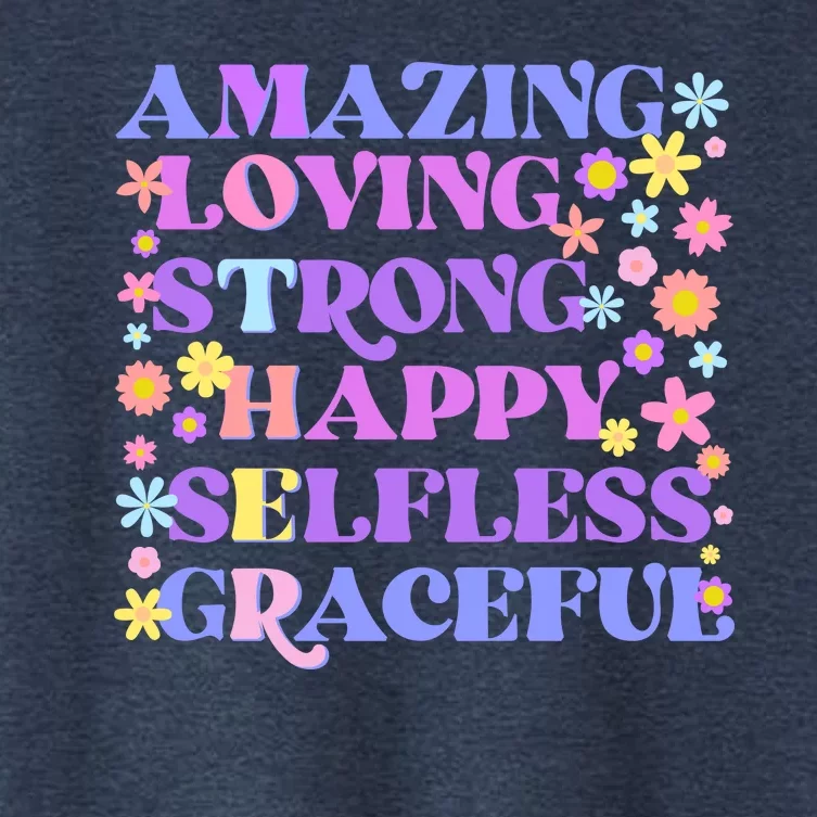 Retro Mother Day Amazing Loving Strong Happy Selfless Graceful Women's Crop Top Tee