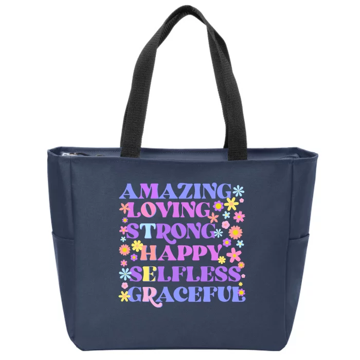 Retro Mother Day Amazing Loving Strong Happy Selfless Graceful Zip Tote Bag