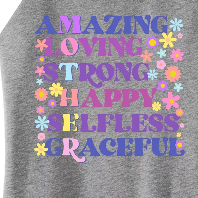 Retro Mother Day Amazing Loving Strong Happy Selfless Graceful Women’s Perfect Tri Rocker Tank