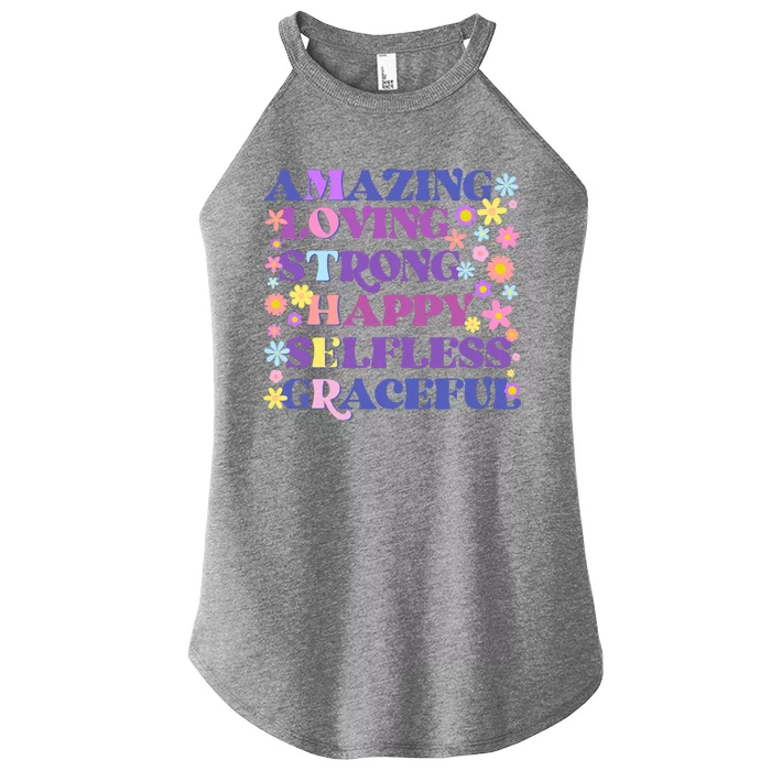 Retro Mother Day Amazing Loving Strong Happy Selfless Graceful Women’s Perfect Tri Rocker Tank