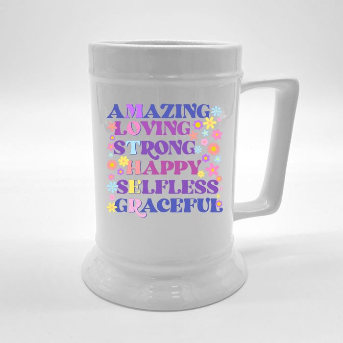 Retro Mother Day Amazing Loving Strong Happy Selfless Graceful Front & Back Beer Stein