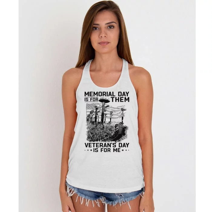 Retro Memorial Day Is For Them VeteranS Day Is For Me Women's Knotted Racerback Tank