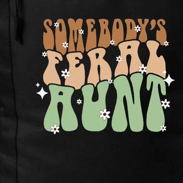 Retro Mother's Day Shirt Floral Groovy Somebody's Feral Aunt Daily Commute Backpack