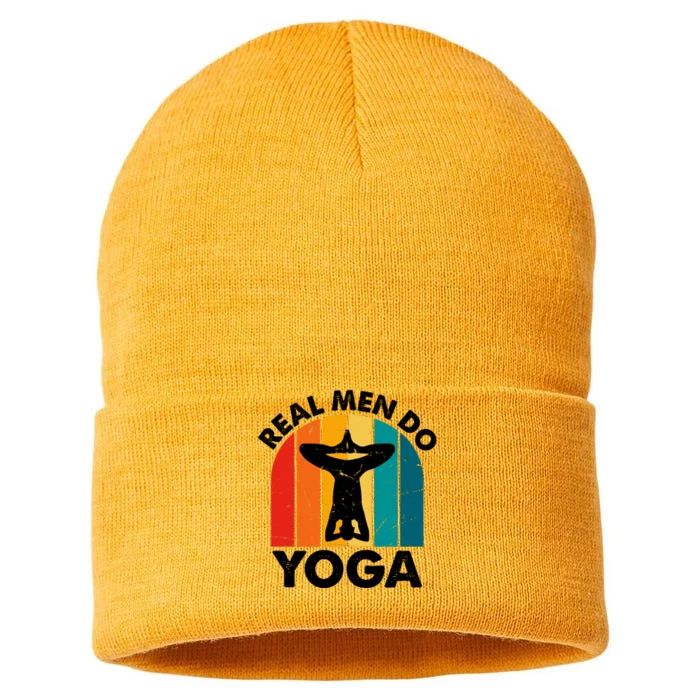 Real Men Do Yoga Retro Vintage | Gift For Father's Day And Yoga Lovers Sustainable Knit Beanie