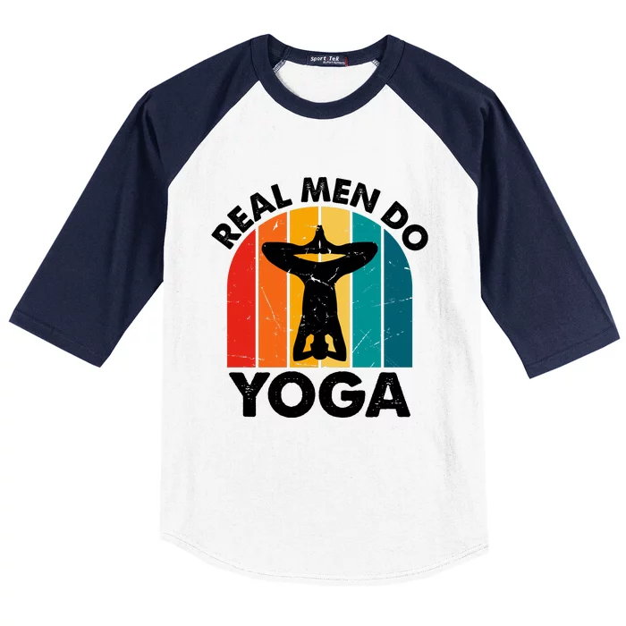 Real Men Do Yoga Retro Vintage | Gift For Father's Day And Yoga Lovers Baseball Sleeve Shirt