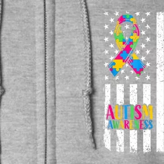 Ribbon Mom Dad American Flag Autism Teach Love Hope Inspire Gift Full Zip Hoodie