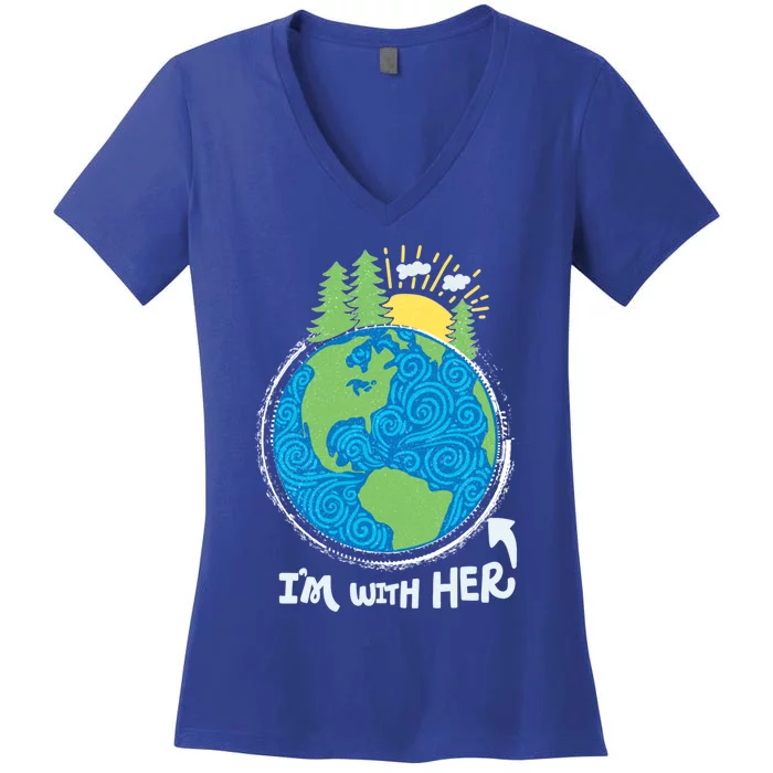 Respect Mother Earth I'm With Her Climate Protest Gift Women's V-Neck T-Shirt