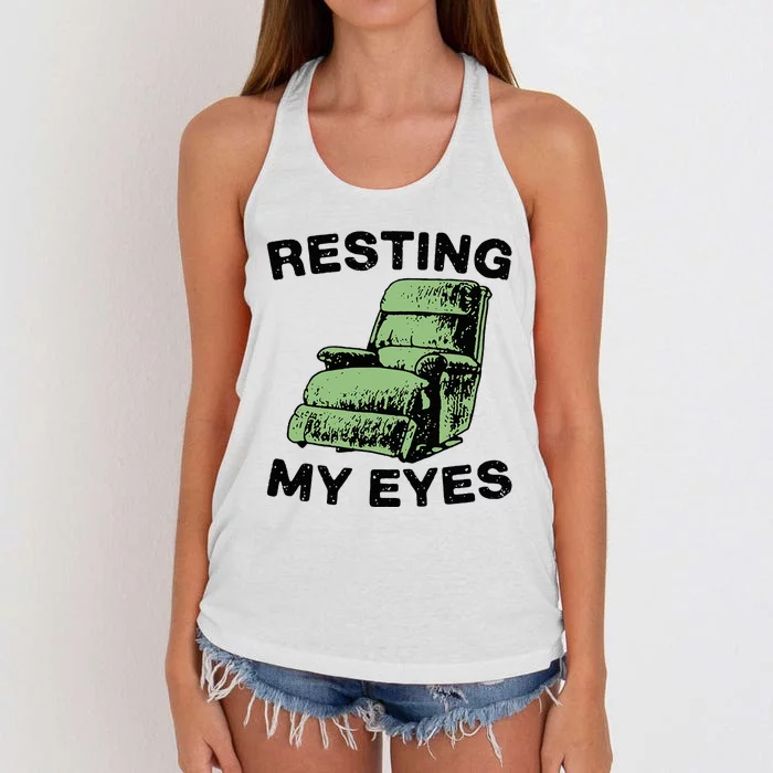 Resting My Eyes In Comfort Chair Sofa Relaxation Women's Knotted Racerback Tank