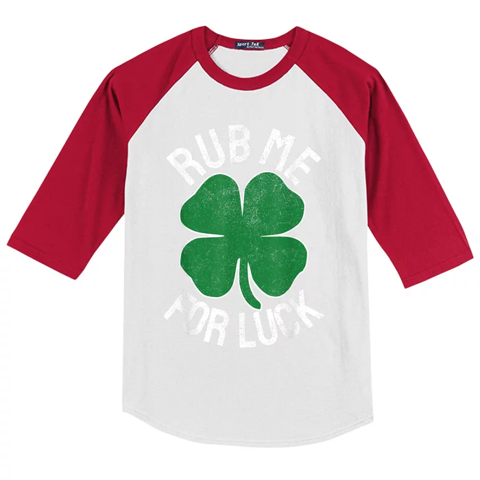 Rub Me For Luck St Patrick's Day Funny Adult Humor Kids Colorblock Raglan Jersey