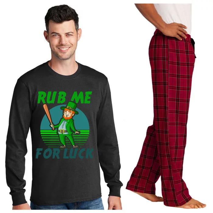 Rub Me For Luck Design St Patricks Baseball Cute Gift Long Sleeve Pajama Set