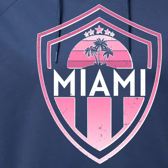 Retro Miami Florida Shield Badge Logo Performance Fleece Hoodie