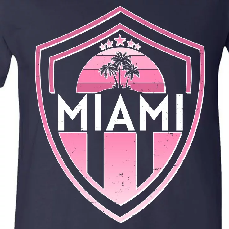 Retro Miami Florida Shield Badge Logo V-Neck T-Shirt