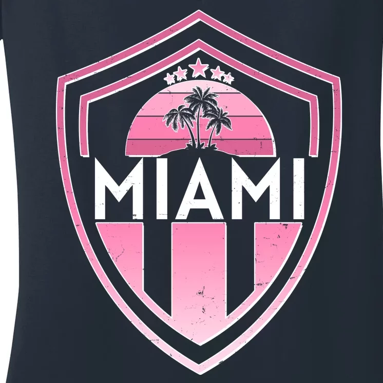 Retro Miami Florida Shield Badge Logo Women's V-Neck T-Shirt