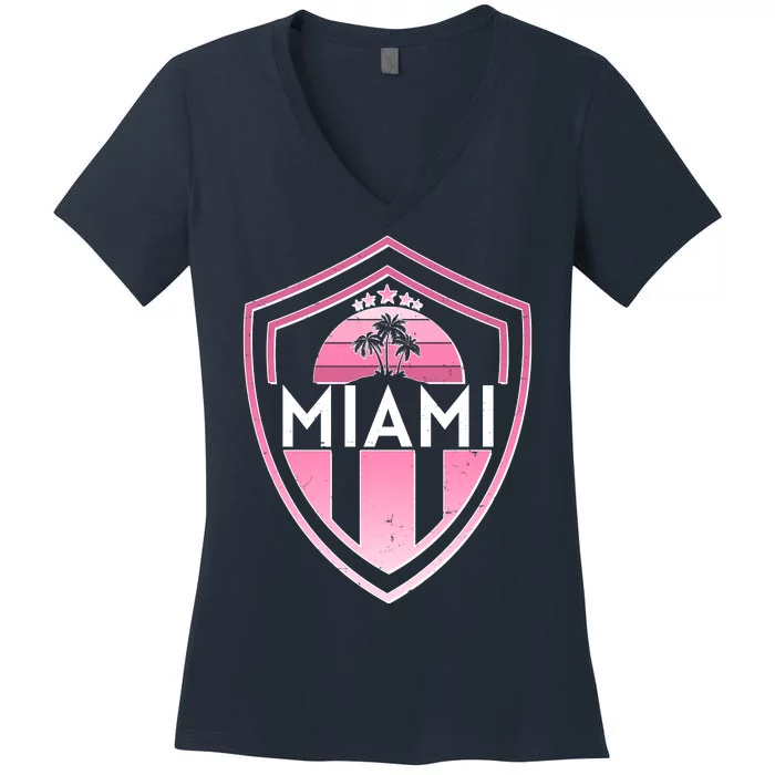 Retro Miami Florida Shield Badge Logo Women's V-Neck T-Shirt