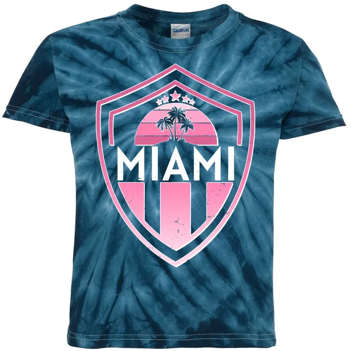 Retro Miami Florida Shield Badge Logo Kids Tie-Dye T-Shirt