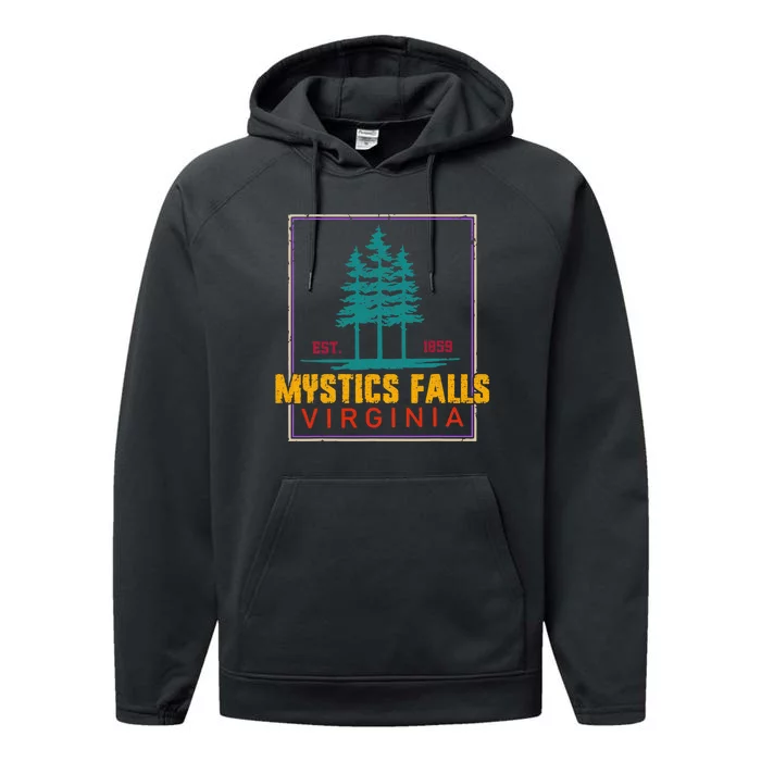 Retro Mystic Falls Virginia Vintage Man Woman Performance Fleece Hoodie