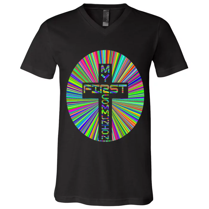 Religious My First Communion Cross Christian Faith Church V-Neck T-Shirt