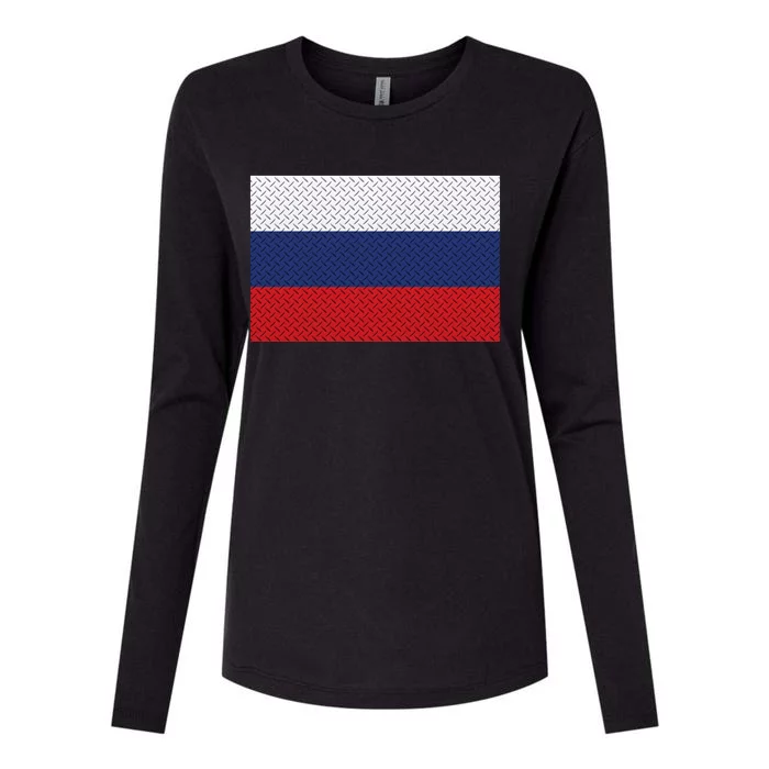 Russian Metal Flag Womens Cotton Relaxed Long Sleeve T-Shirt