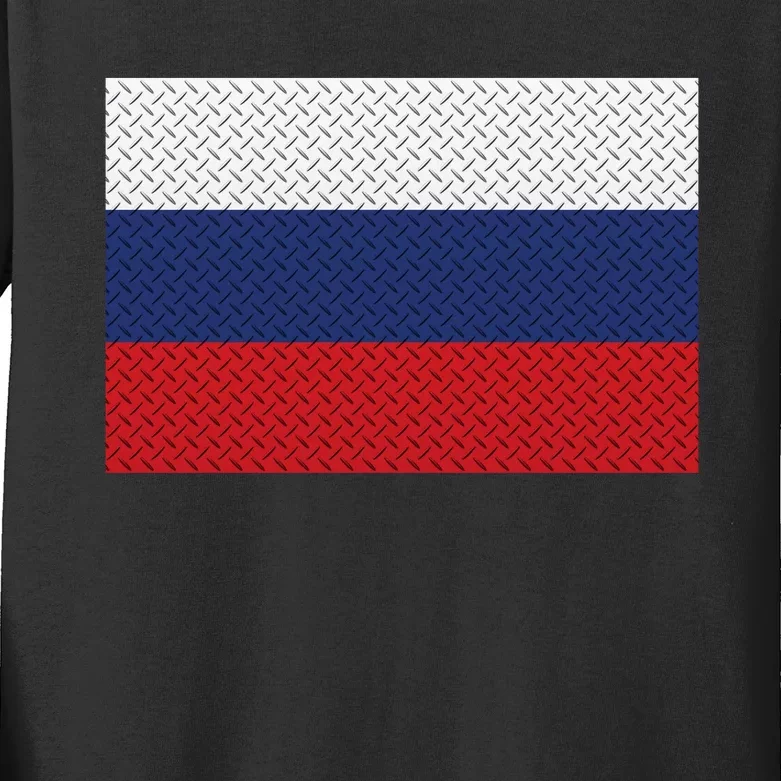 Russian Metal Flag Kids Long Sleeve Shirt