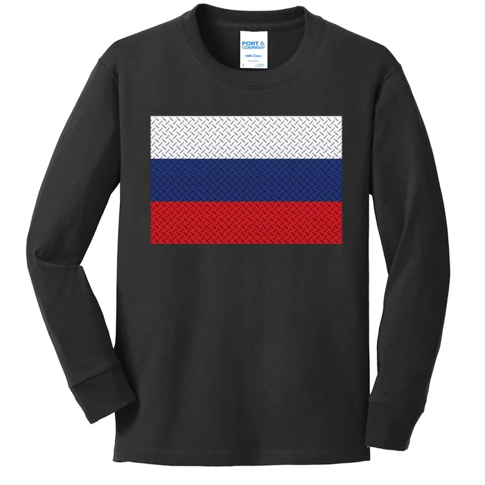 Russian Metal Flag Kids Long Sleeve Shirt