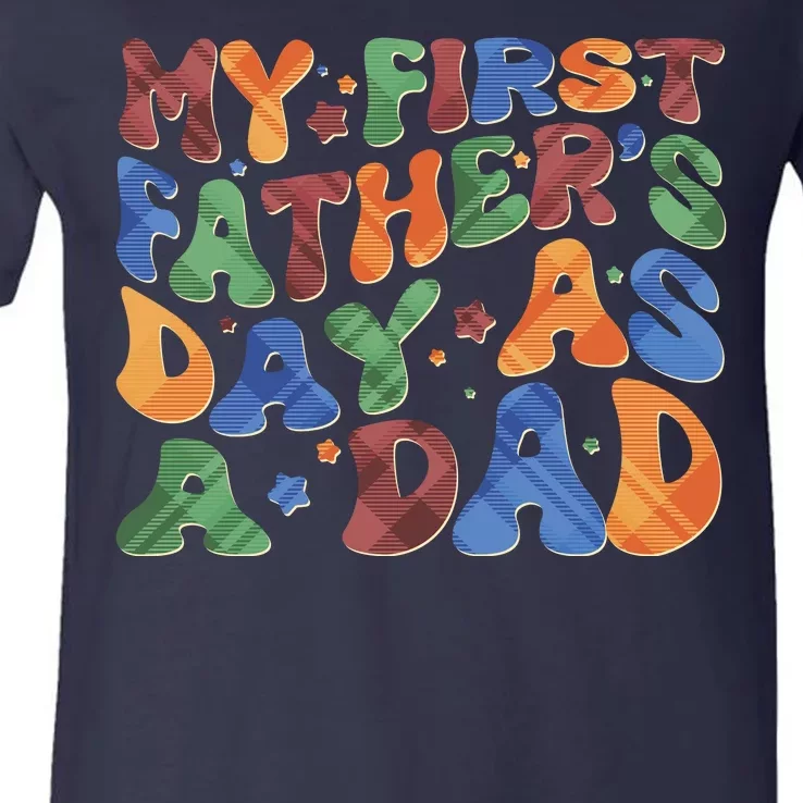 Retro My First Fathers Day As A Dad V-Neck T-Shirt