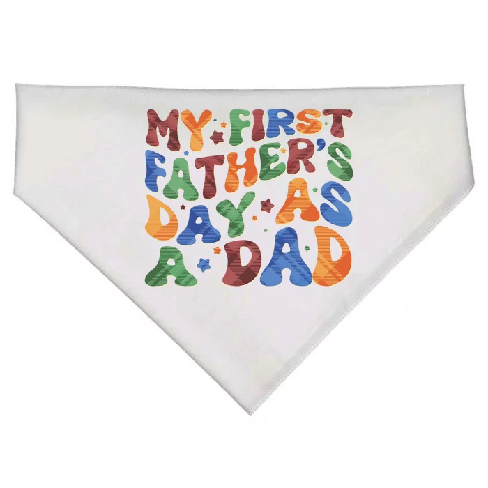 Retro My First Fathers Day As A Dad USA-Made Doggie Bandana