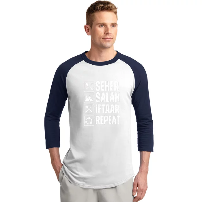 Ramadan Mubarak Funny Seher Salah Iftaar Repeat Gift Baseball Sleeve Shirt