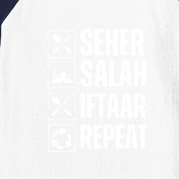 Ramadan Mubarak Funny Seher Salah Iftaar Repeat Gift Baseball Sleeve Shirt