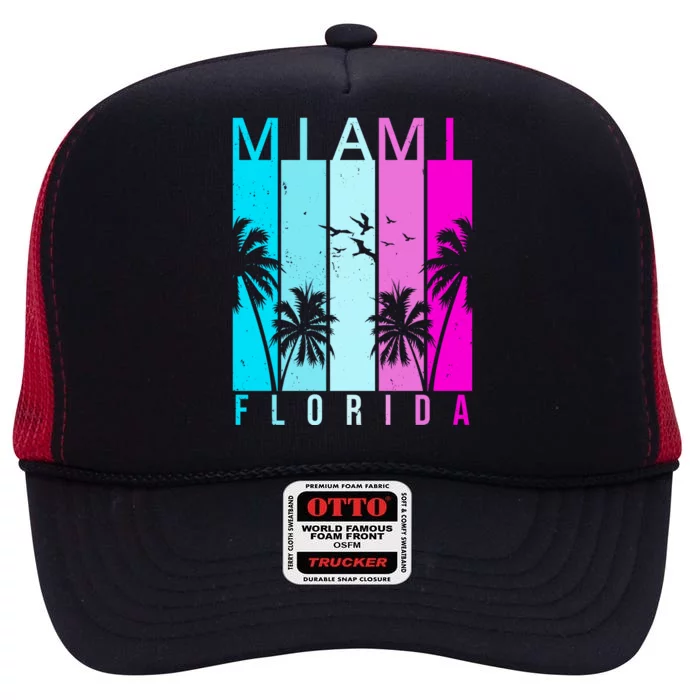 Retro Miami Florida Summer Neon Colors High Crown Mesh Trucker Hat