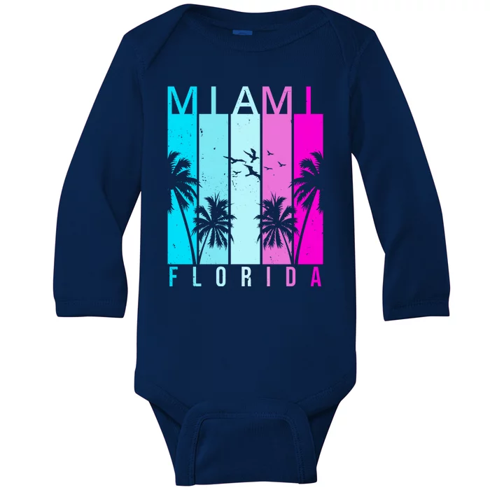 Retro Miami Florida Summer Neon Colors Baby Long Sleeve Bodysuit