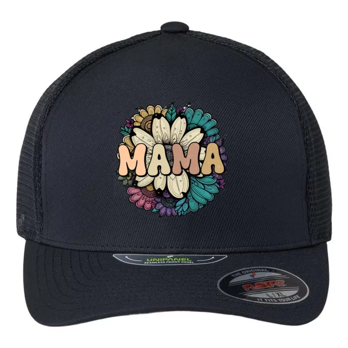 Retro Mama Floral Vintage Mom Flower Flexfit Unipanel Trucker Cap